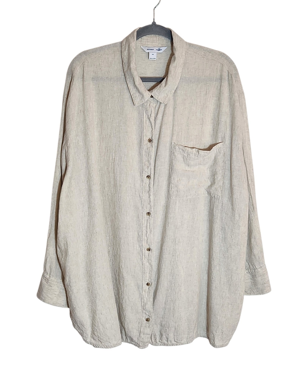 Old Navy The Boyfriend Shirt Natural Cream Linen Blend Button Down Size 3X